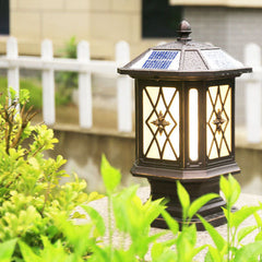 Lampe de paysage à tête de poteau de patio extérieur à LED à cage hexagonale européenne solaire 