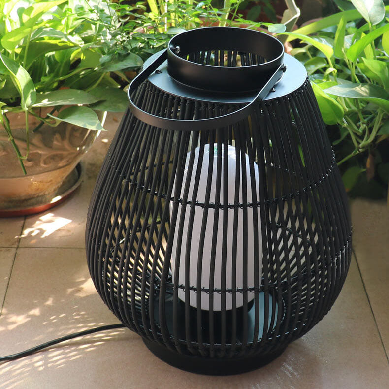 Modern Outdoor Rattan Woven Cage Shaped 1-Light Outdoor Landscape Light