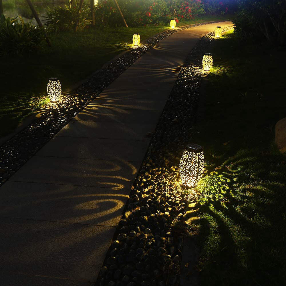 Lámpara LED decorativa para césped con diseño de patrón hueco de hierro solar para colgar 