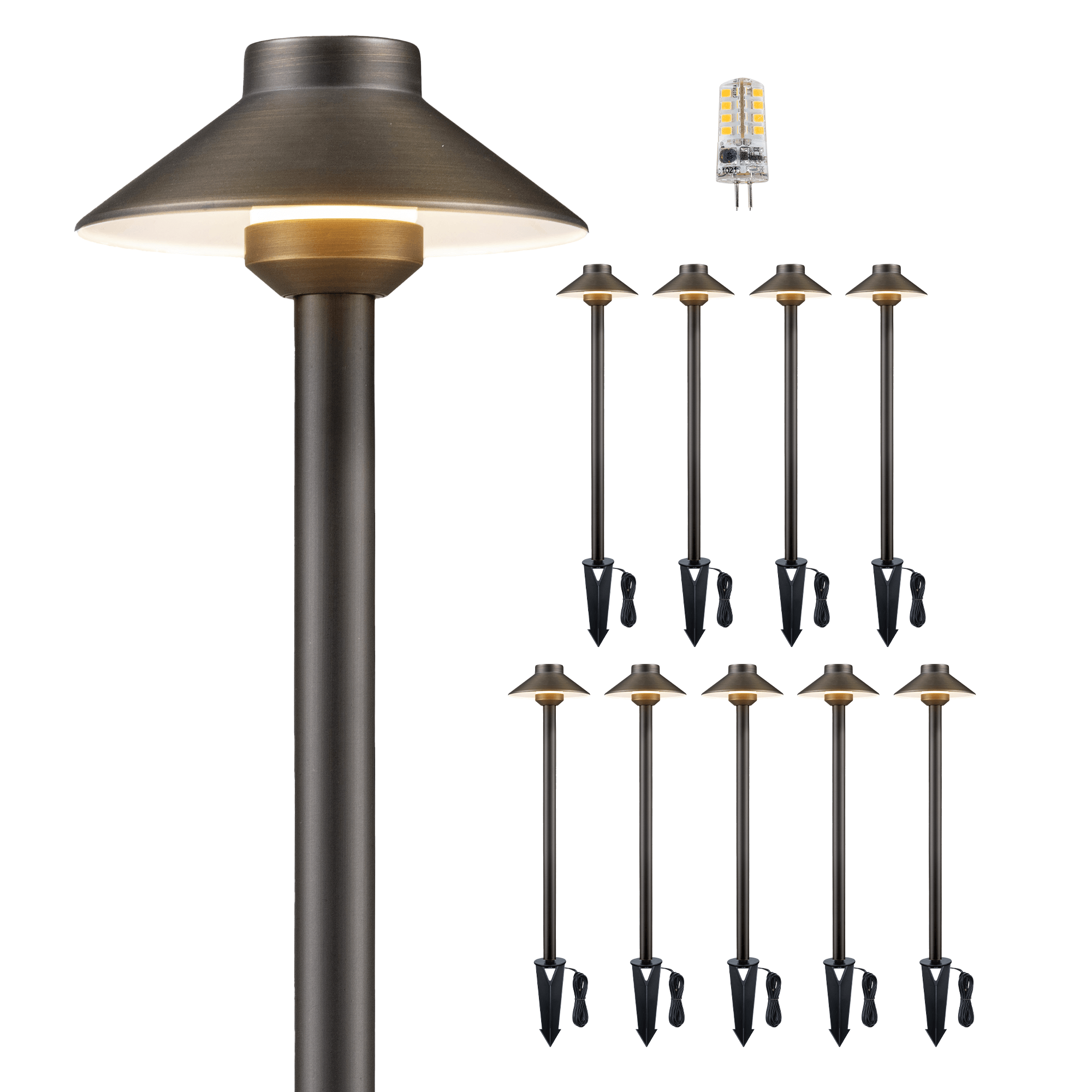 Gardenreet Lampe de chemin de paysage basse tension en laiton massif, éclairage d'accentuation extérieur à LED et éclairage de zone (chapeau)