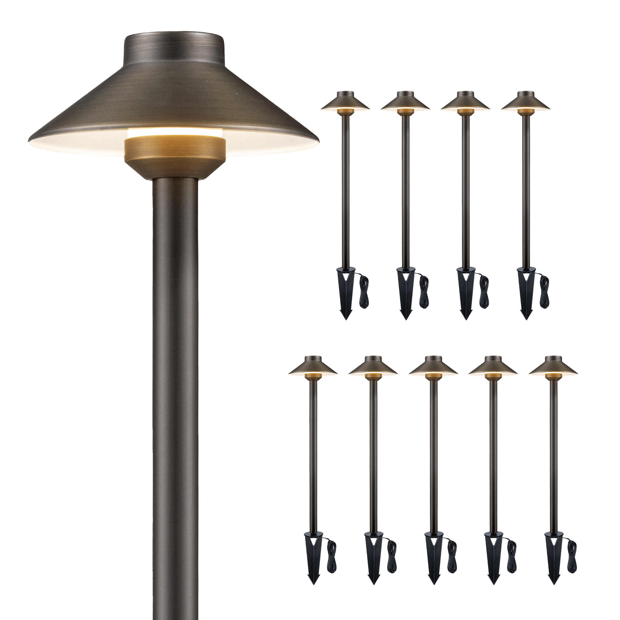 Gardenreet Lampe de chemin de paysage basse tension en laiton massif, éclairage d'accentuation extérieur à LED et éclairage de zone (chapeau)