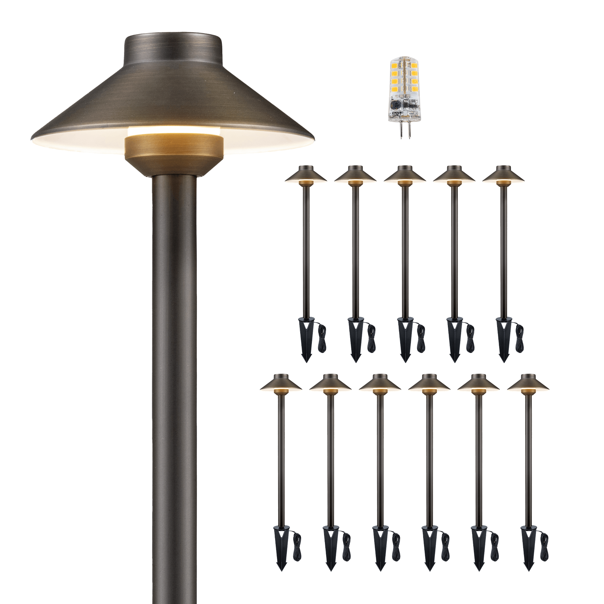 Gardenreet Lampe de chemin de paysage basse tension en laiton massif, éclairage d'accentuation extérieur à LED et éclairage de zone (chapeau)