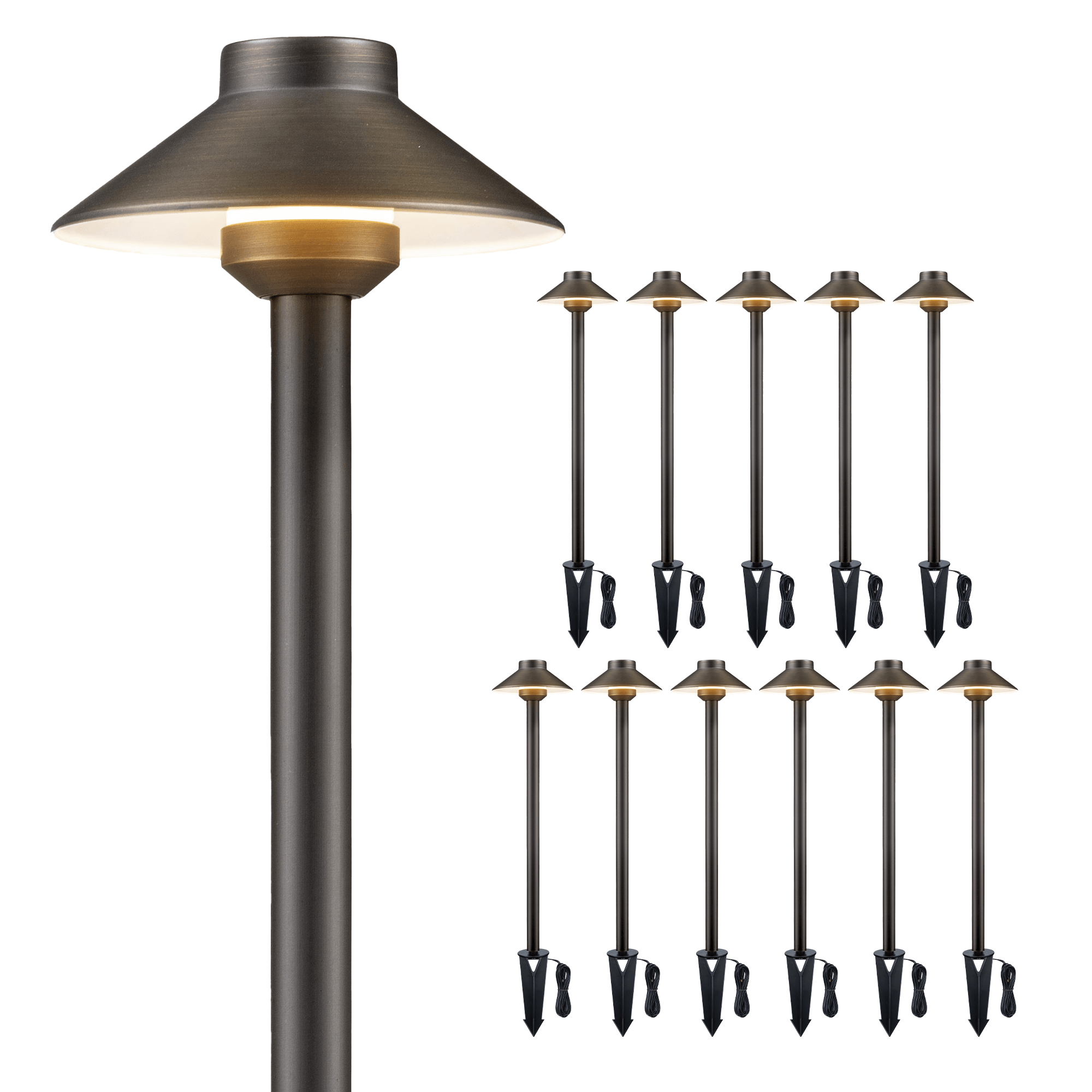 Gardenreet Lampe de chemin de paysage basse tension en laiton massif, éclairage d'accentuation extérieur à LED et éclairage de zone (chapeau)