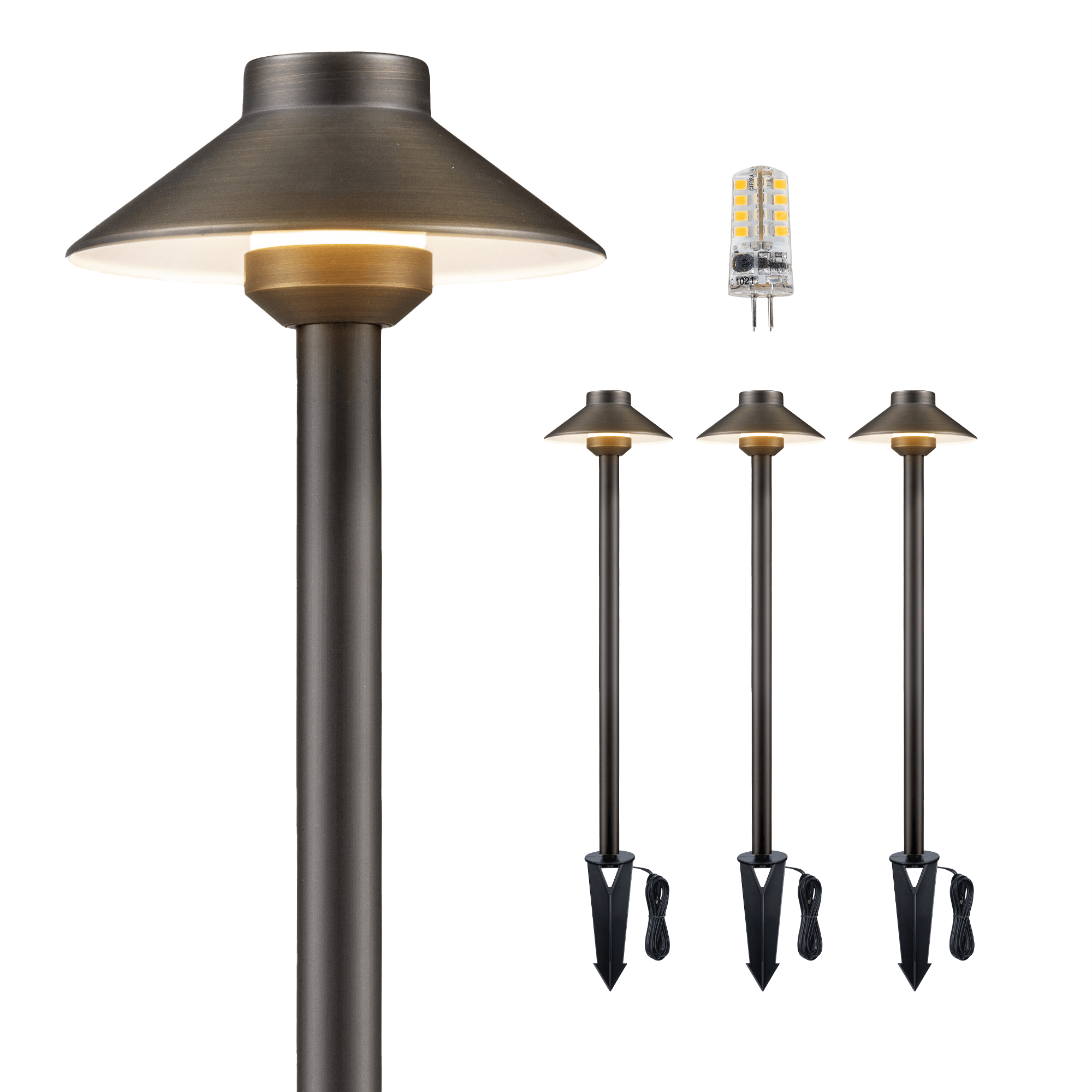 Gardenreet Lampe de chemin de paysage basse tension en laiton massif, éclairage d'accentuation extérieur à LED et éclairage de zone (chapeau)