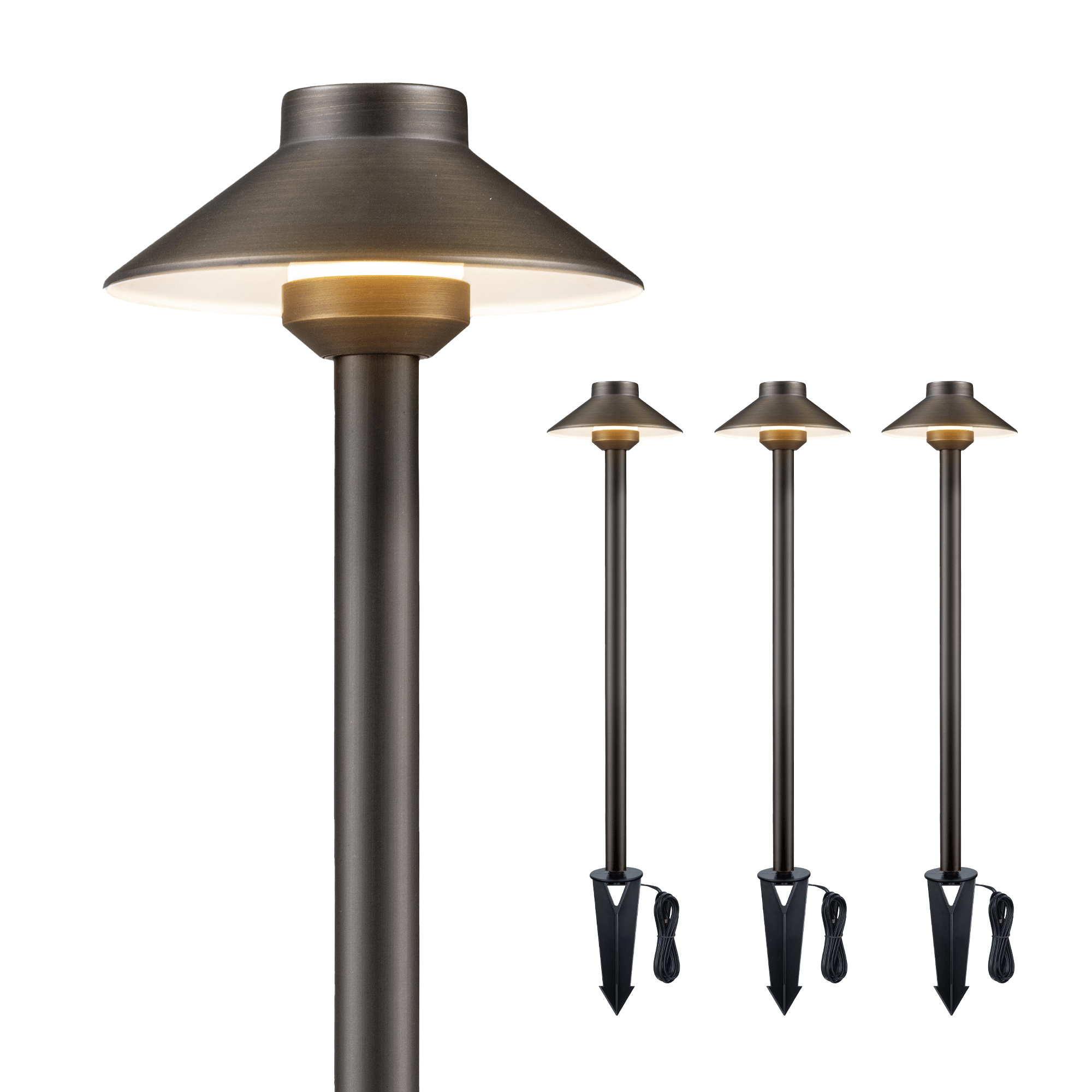 Gardenreet Lampe de chemin de paysage basse tension en laiton massif, éclairage d'accentuation extérieur à LED et éclairage de zone (chapeau)