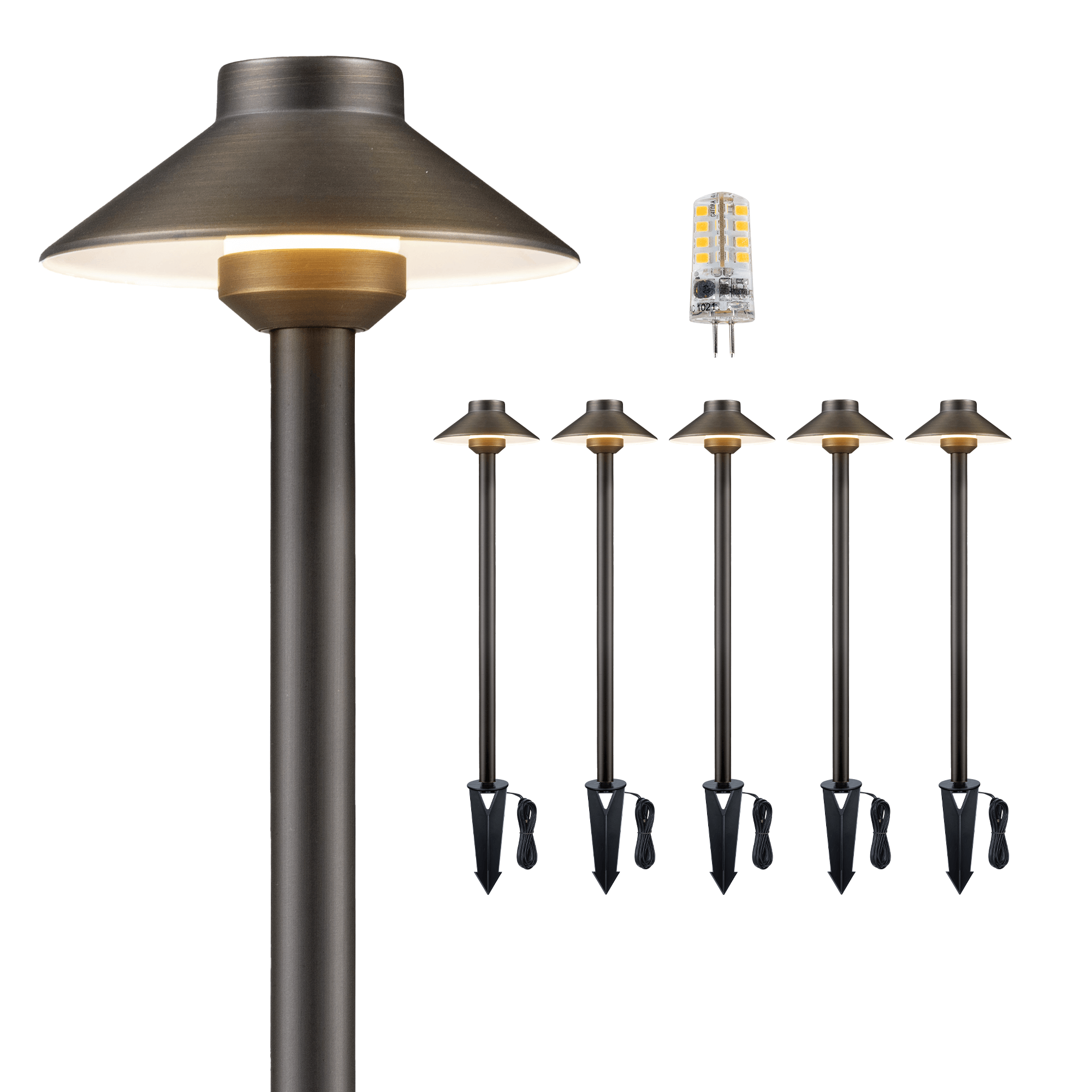 Gardenreet Lampe de chemin de paysage basse tension en laiton massif, éclairage d'accentuation extérieur à LED et éclairage de zone (chapeau)