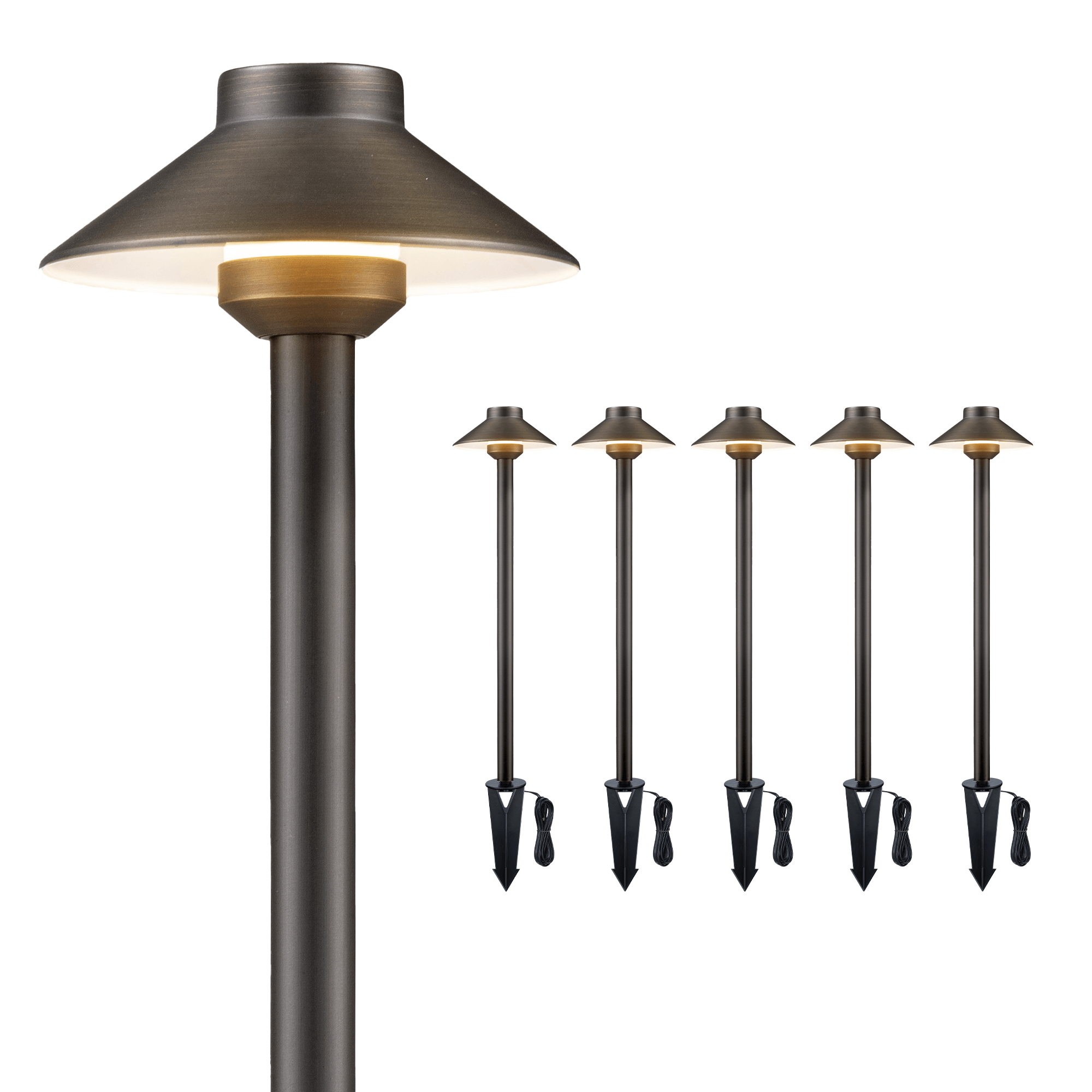 Gardenreet Lampe de chemin de paysage basse tension en laiton massif, éclairage d'accentuation extérieur à LED et éclairage de zone (chapeau)