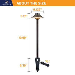 Gardenreet Lampe de chemin de paysage basse tension en laiton massif, éclairage d'accentuation extérieur à LED et éclairage de zone (chapeau)