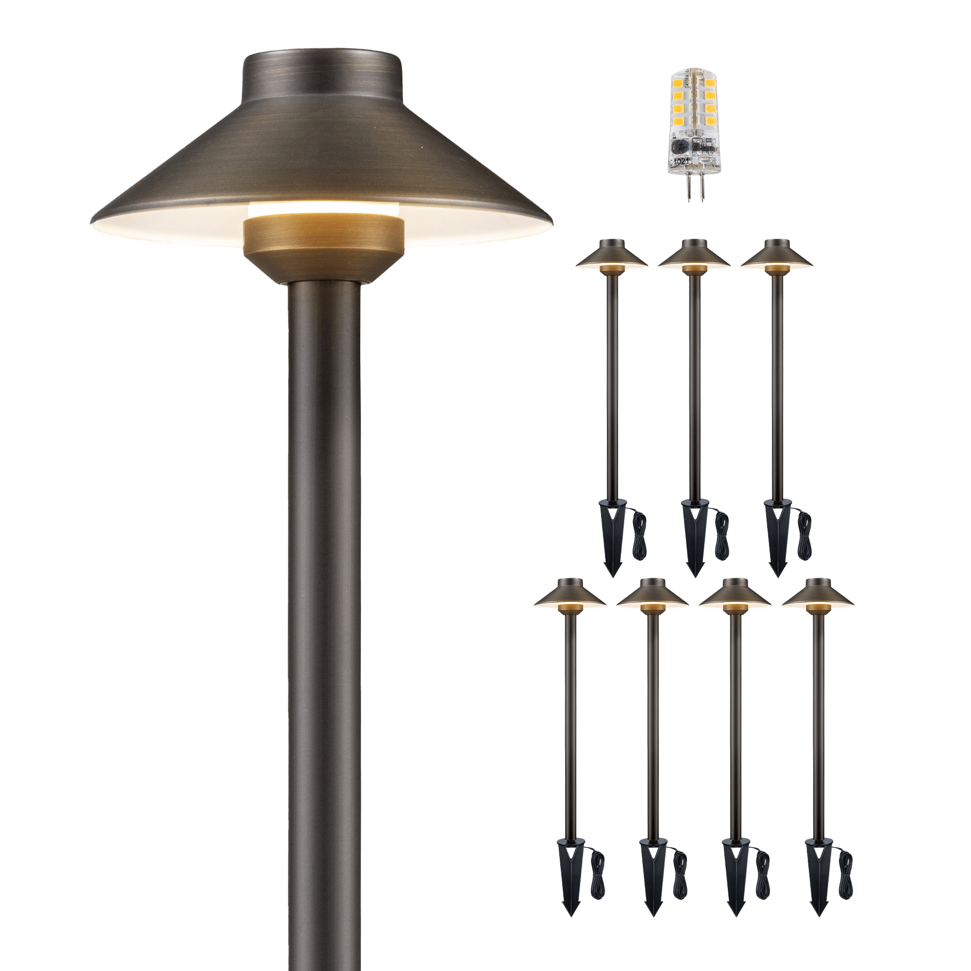 Gardenreet Lampe de chemin de paysage basse tension en laiton massif, éclairage d'accentuation extérieur à LED et éclairage de zone (chapeau)