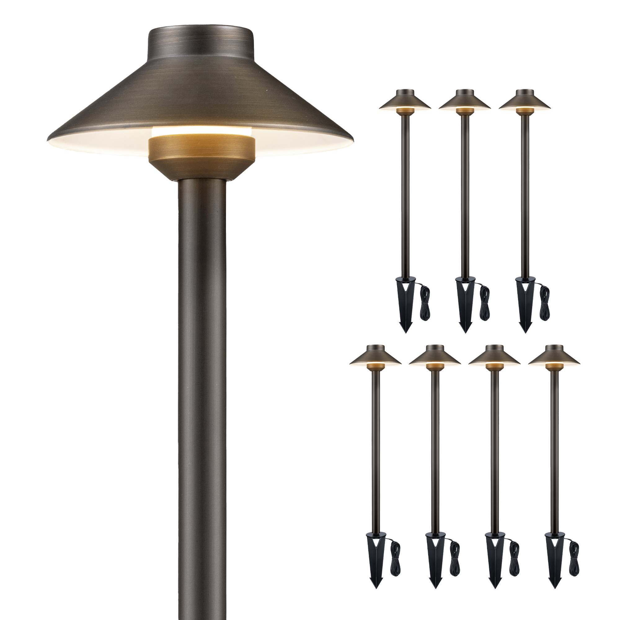 Gardenreet Lampe de chemin de paysage basse tension en laiton massif, éclairage d'accentuation extérieur à LED et éclairage de zone (chapeau)