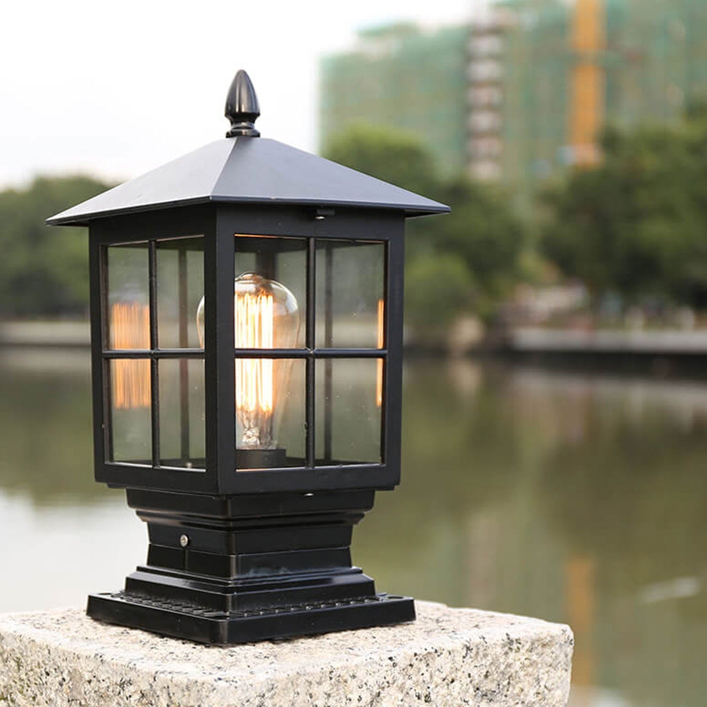 European Outdoor Column Lantern Waterproof  Rustproof 1-Light Patio Light