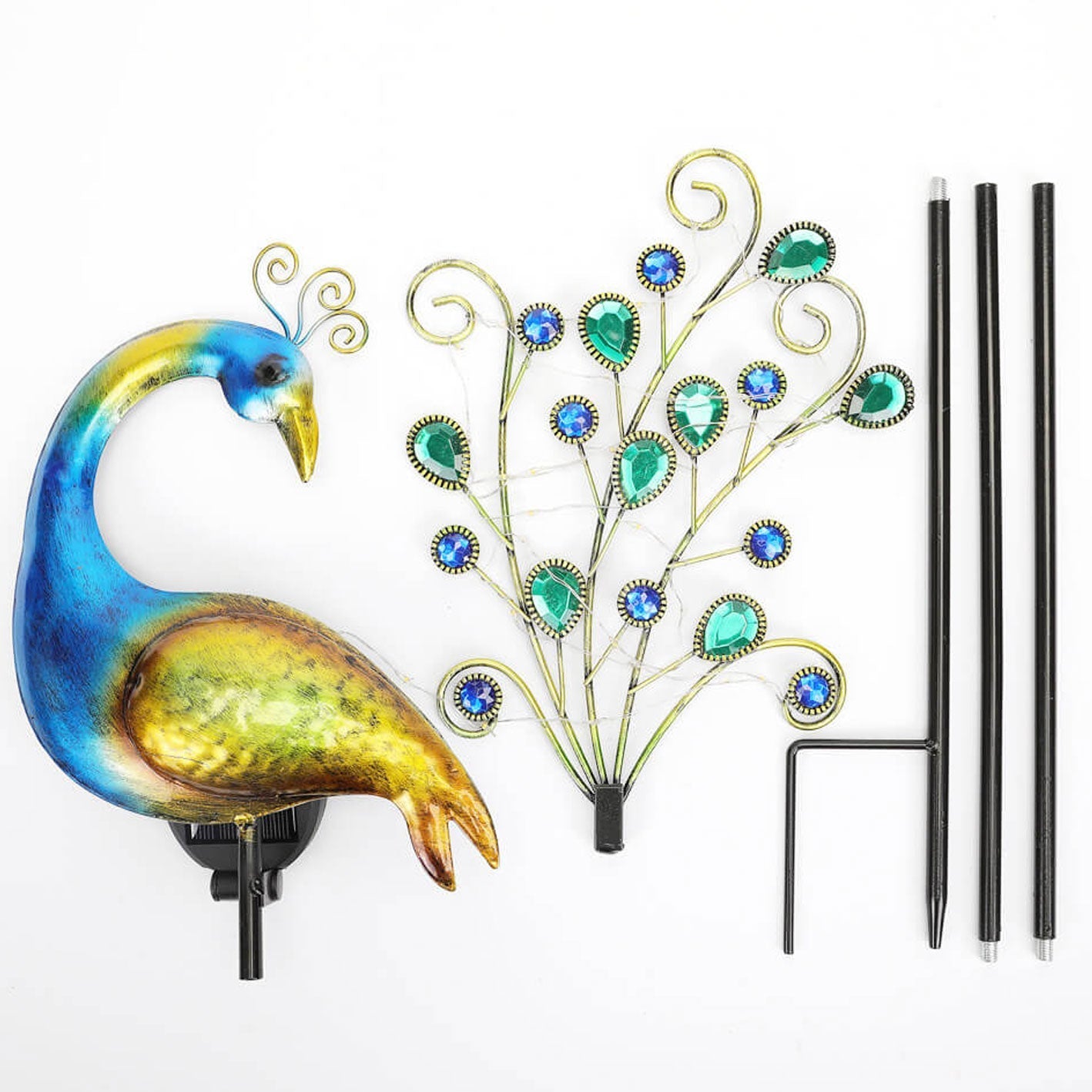 Solar Industrial Iron Peacock Shape Design LED Outdoor Decorative Lawn Floor Lamp