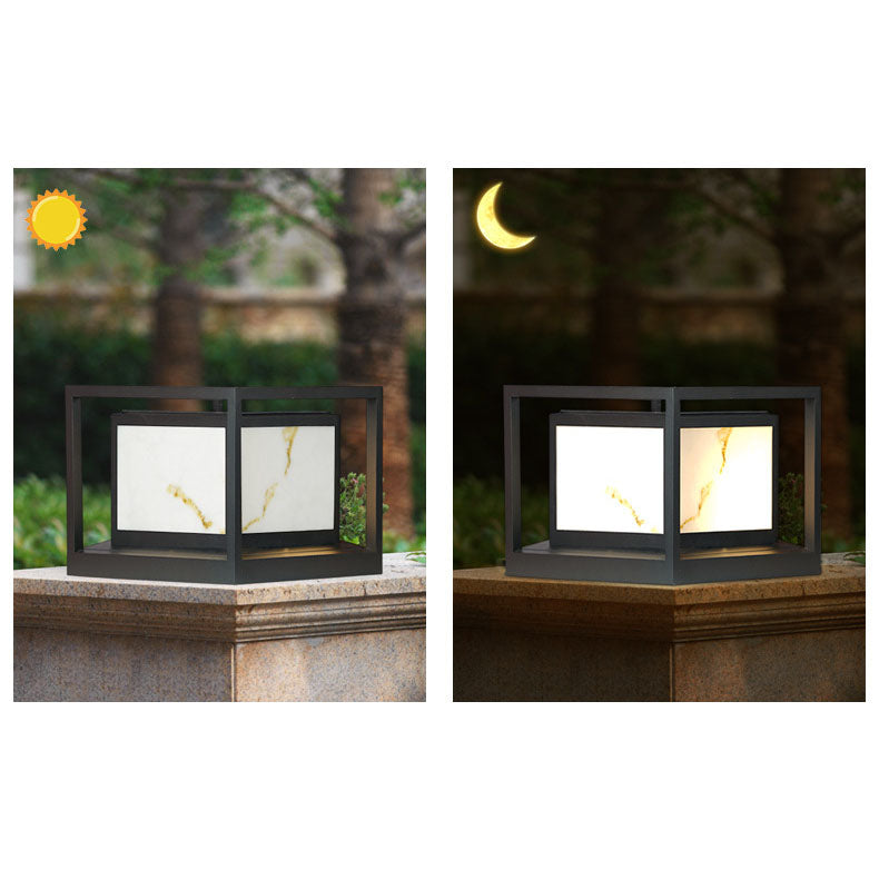 Lámpara de cabeza de columna para exteriores, moderna, cuadrada, con energía solar, estilo chino, LED, para paisaje de césped 