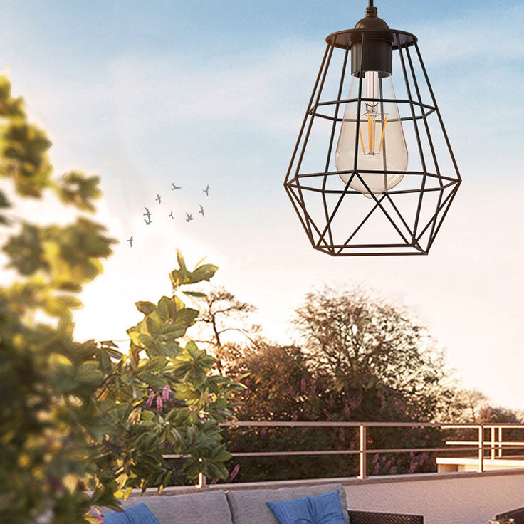 Solar Outdoor Geometric Cage LED Patio Pendant Light