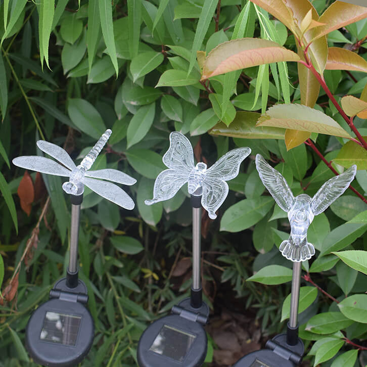 Lámpara LED solar para exteriores con forma de flor, mariposa y libélula para caminos de suelo 