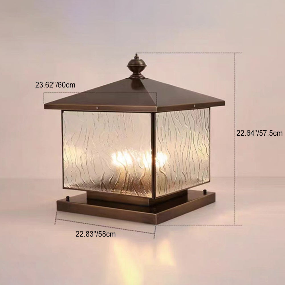 Traditional European Square Textured Glass 1/2 Light Post Head Light For Outdoor Patio