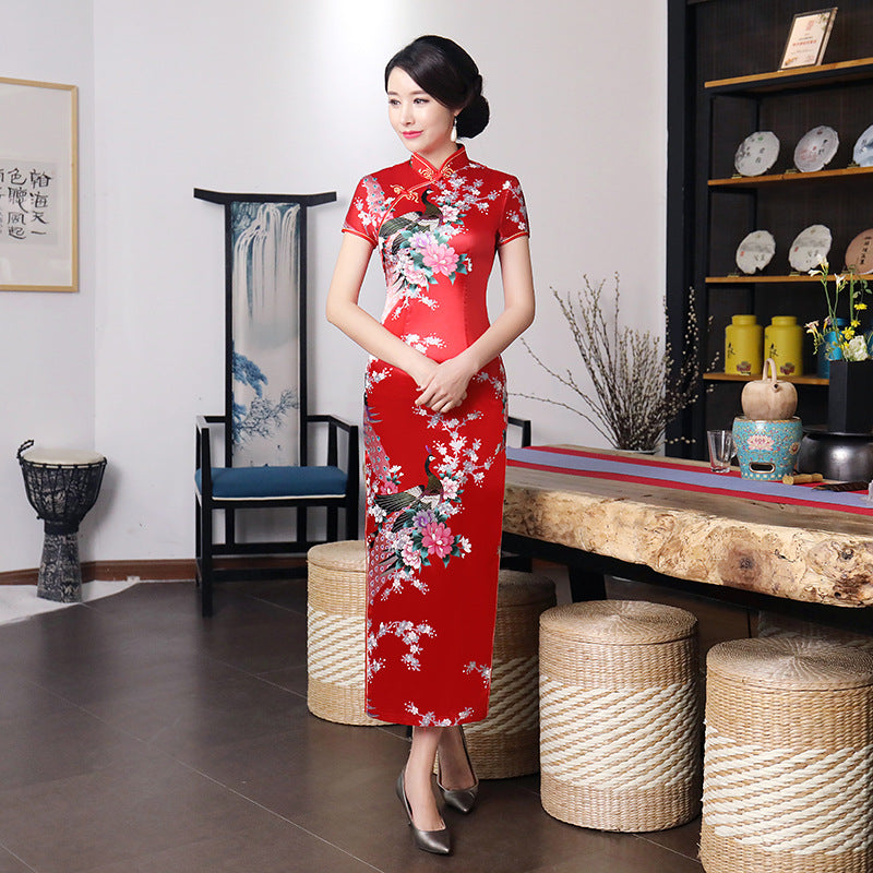 Robe longue cheongsam améliorée de style chinois pour le printemps et l'été