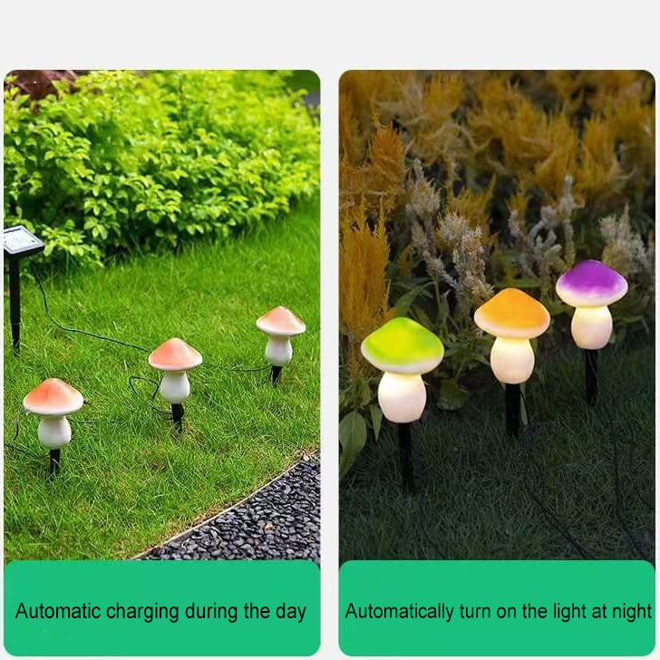 Lampe solaire d'extérieur en résine à LED en forme de champignon pour jardin 