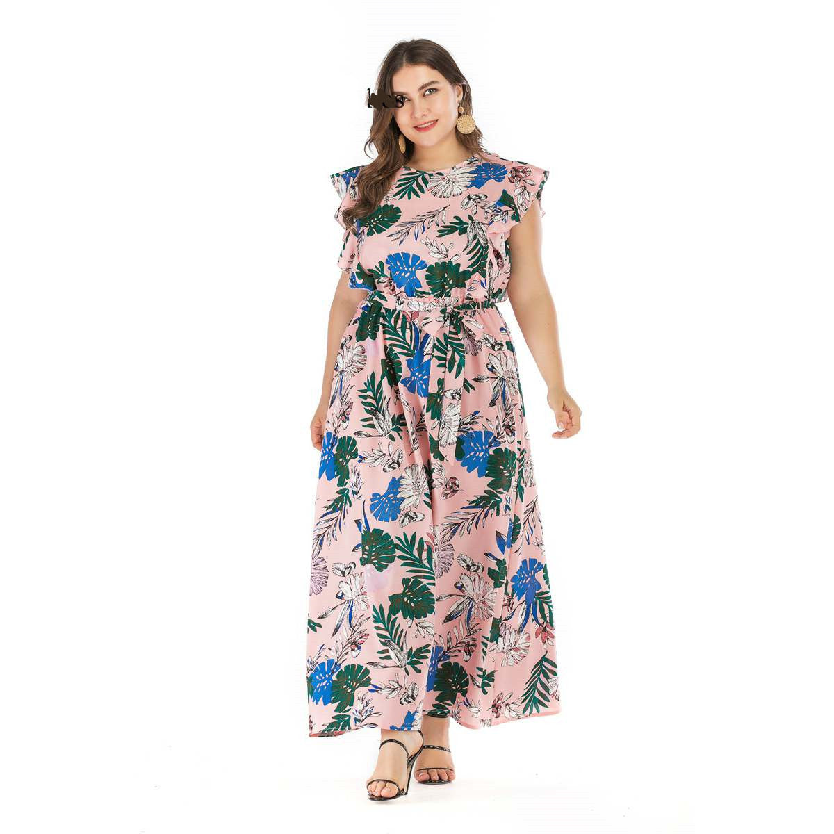 Vestido bohemio de verano 2019 con cintura elástica y vuelo grande, tallas 3XL y 4XL