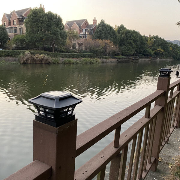 Farol de poste cuadrado creativo solar LED para exteriores, luz de paisaje para jardín 