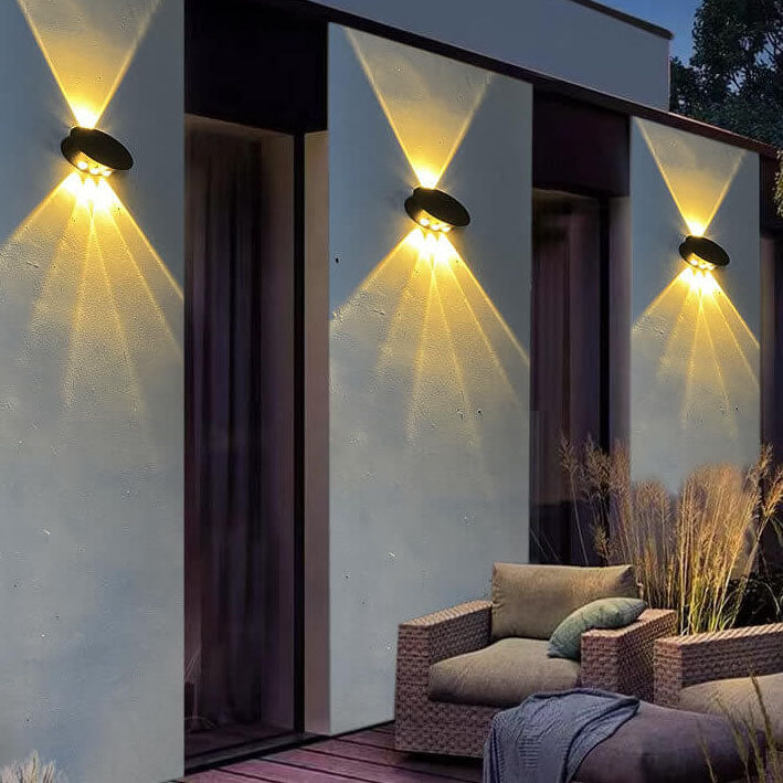 Lámpara de pared LED solar impermeable para jardín, moderna, redonda, de vidrio templado, para exteriores 