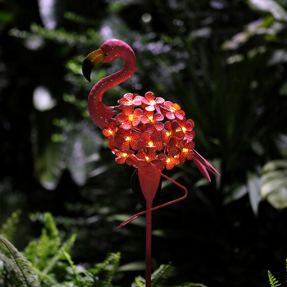 Lampe de paysage décorative à LED pour patio et pelouse en forme de flamant solaire d'extérieur 