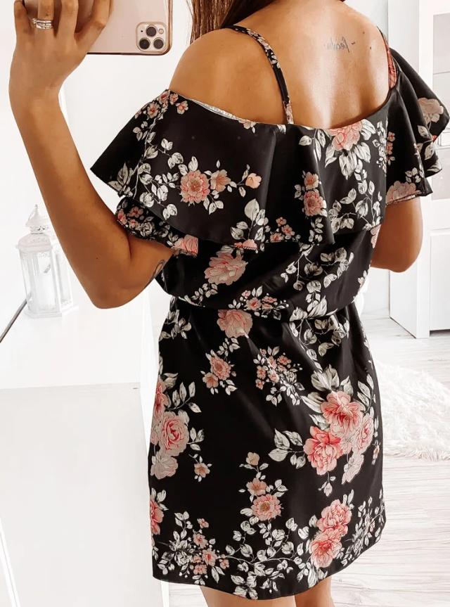 Vestido de moda sexy con cintura floral y tirantes