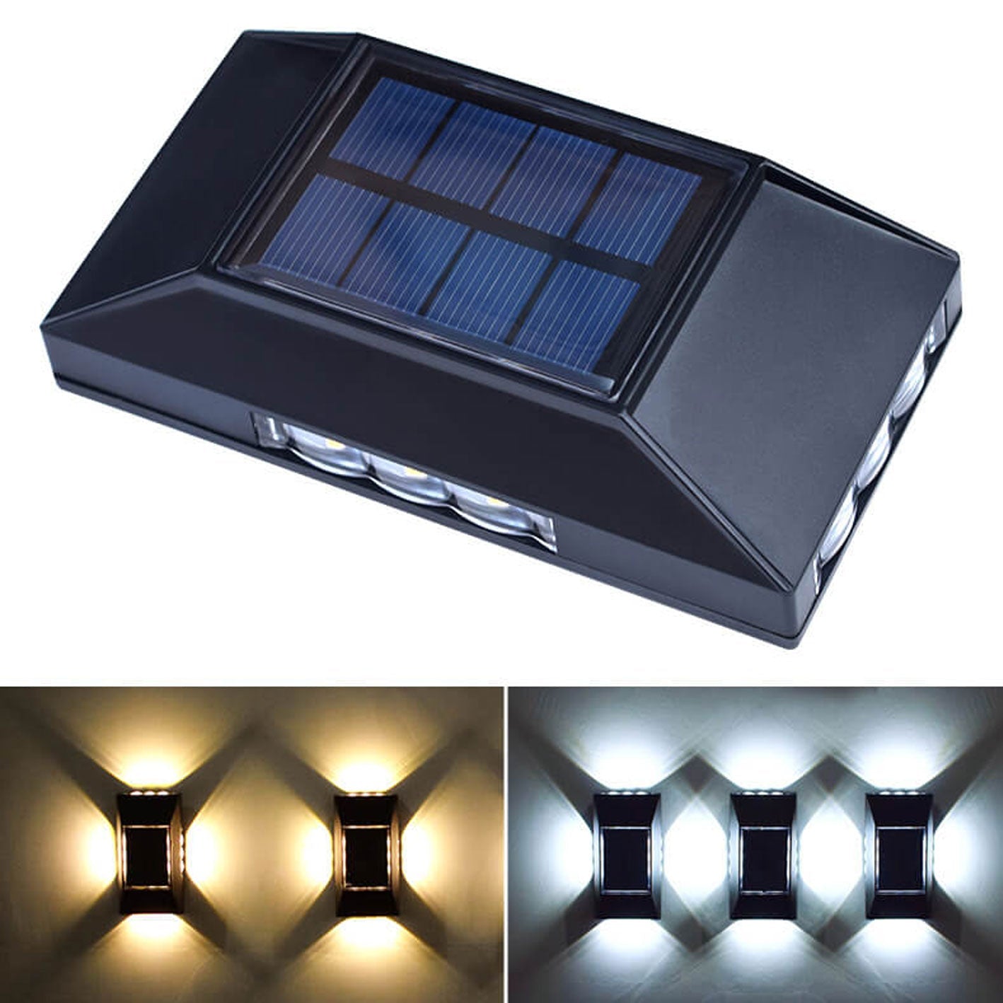 Solar LED All Around Lighting Garden Outdoor Light Wall Sconce Lamp