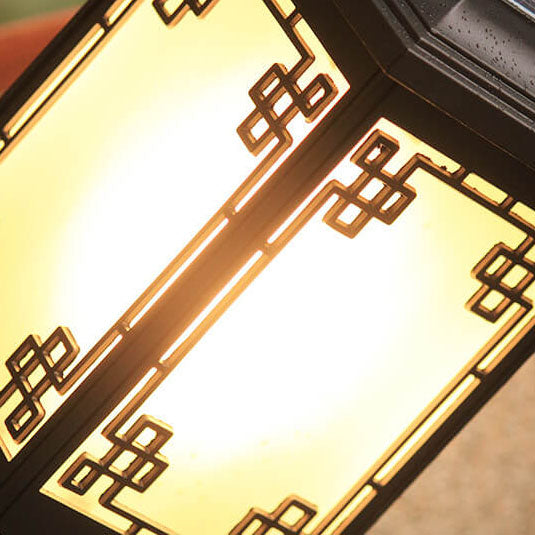 Solar Chinese Window Square Post Head 1-Light Waterproof Garden Landscape Light