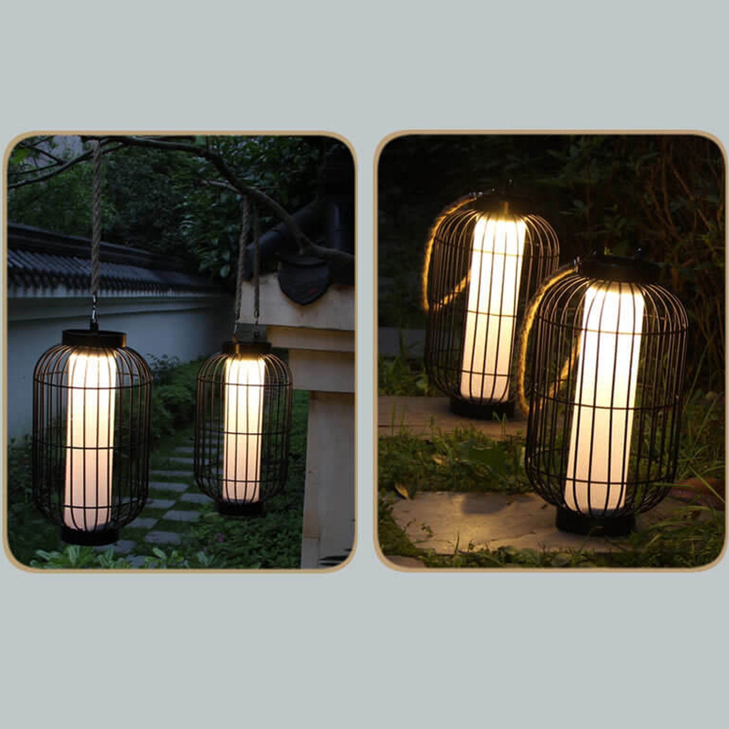 Solar Chinese Striped Lantern Design LED Outdoor Hangable Garden Decorative Light