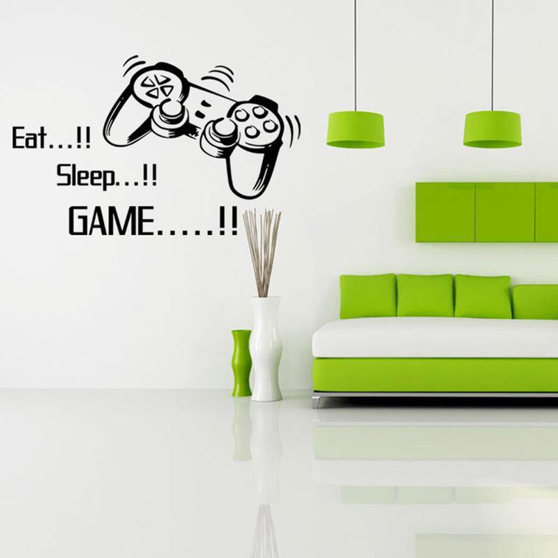 Creative Art Game Handle Wall Stickers "EAT SLEEP GAME" Black Vinyl Removable Printed Game Lovers Bedroom Wall Stickers Hot Play Game Handle Living Room Bedroom Personality Decoration Wall Stickers