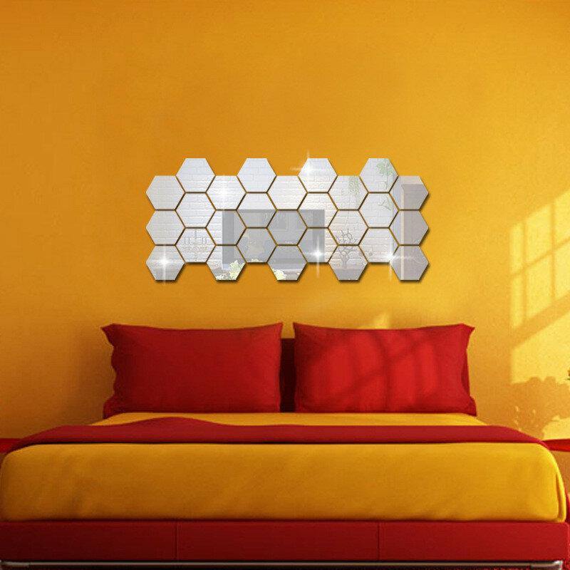 Lot de 12 autocollants muraux 3D en vinyle à effet miroir hexagonal amovible pour décoration de maison, salon, art 