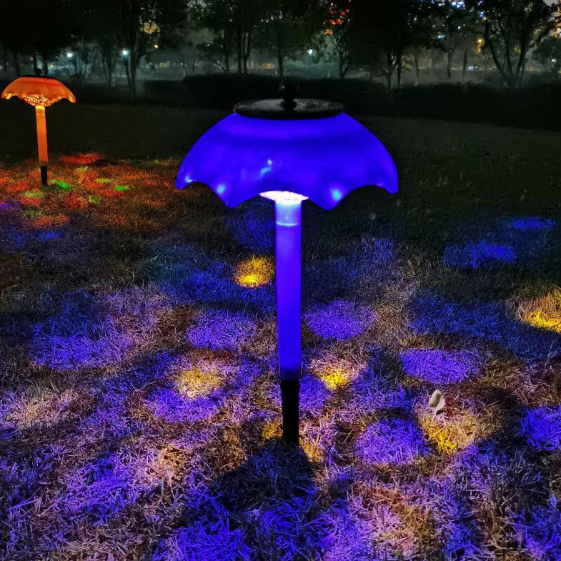 Lámpara de pie decorativa para césped con diseño de paraguas solar y LED 