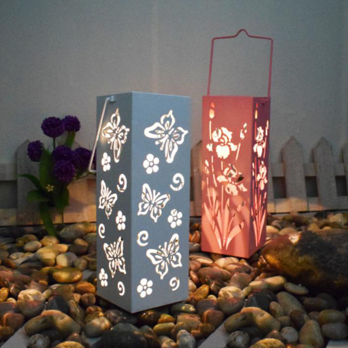 Lampe LED solaire décorative d'extérieur étanche à motif papillon et rose 