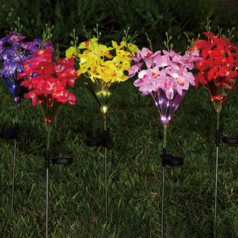 Lámpara LED solar Phalaenopsis de simulación creativa y moderna para exteriores, para patio, césped, suelo, paisaje 