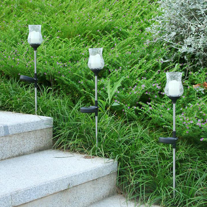 Lámpara LED de tulipán de vidrio con simulación solar para exteriores, resistente al agua, para insertar en el suelo, para césped y paisaje 