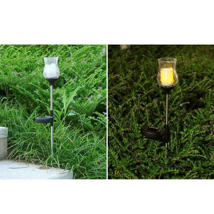 Lámpara LED de tulipán de vidrio con simulación solar para exteriores, resistente al agua, para insertar en el suelo, para césped y paisaje 