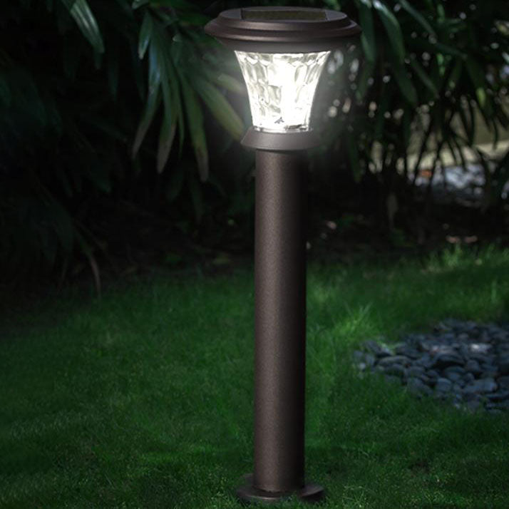 Lámpara LED solar para exteriores con inserto de césped cilíndrico de acero inoxidable y vidrio, moderna 