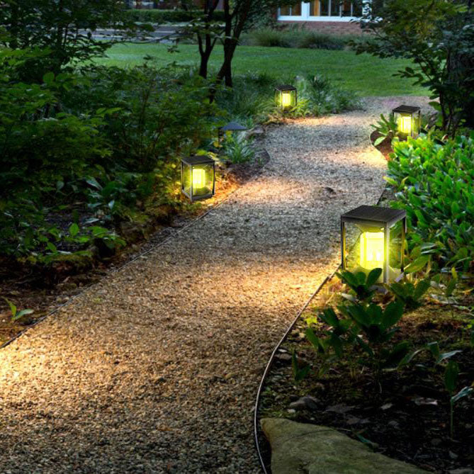 Contemporary Industrial Solar Aluminum Square 1-Light Lawn Landscape Light For Outdoor