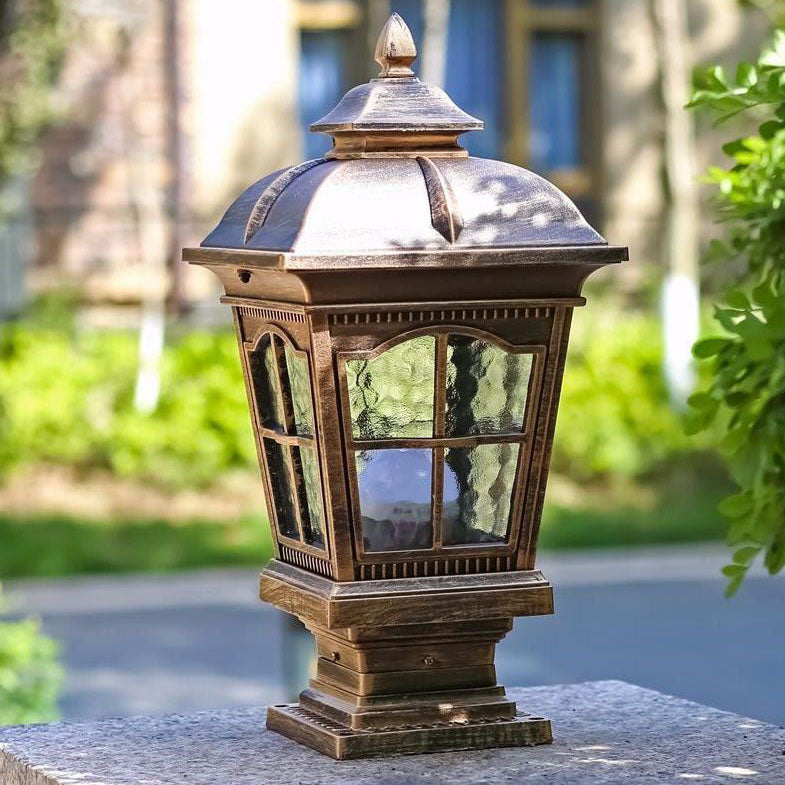 Industrial Aluminum Pagoda Water-grain Glass 1-Light Outdoor Lawn Landscape Light