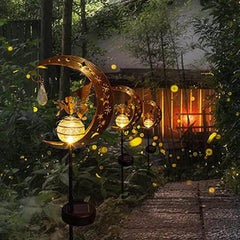 Contemporary Creative Moon Fairy Iron Solar LED Ground Plug Outdoor Landscape Light For Garden