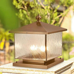 Traditional European Square Textured Glass 1/2 Light Post Head Light For Outdoor Patio