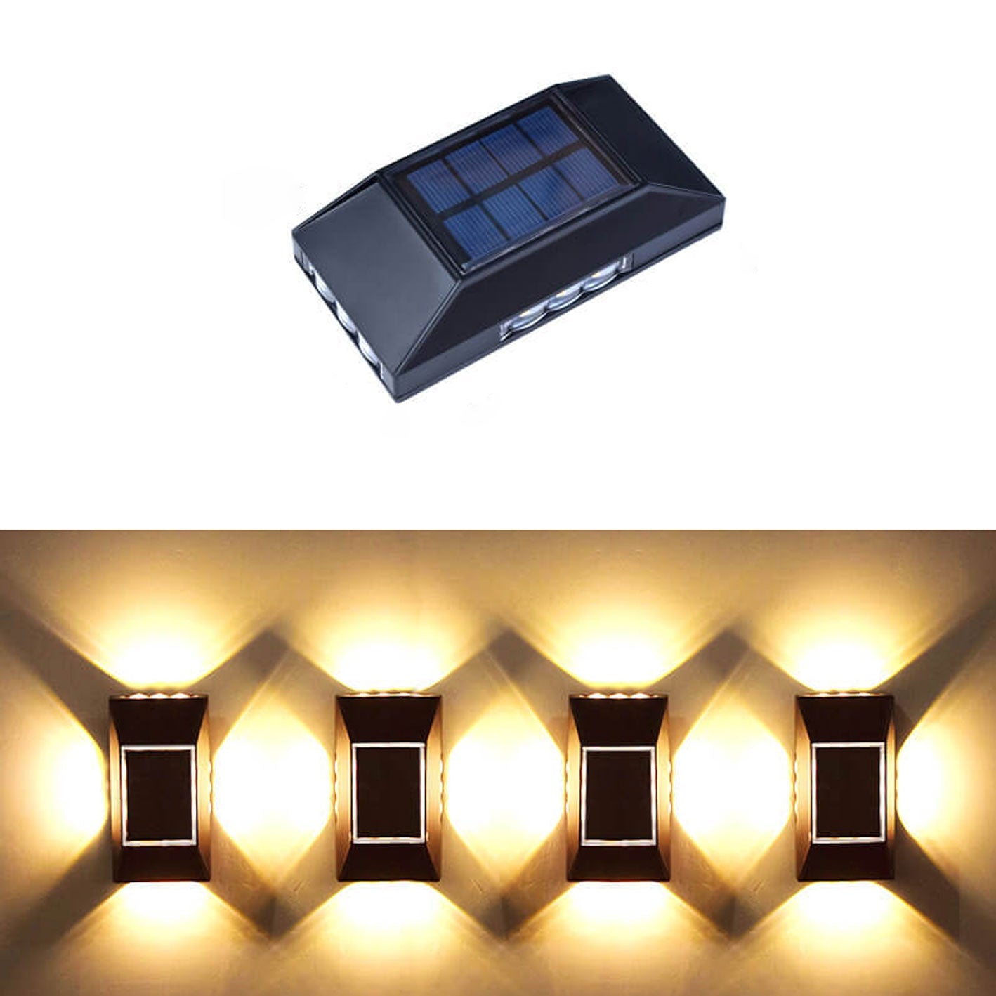 Solar LED All Around Lighting Garden Outdoor Light Wall Sconce Lamp