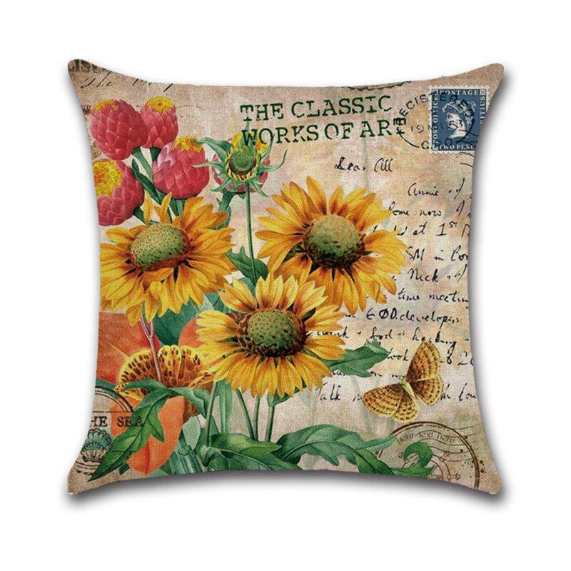 Funda de almohada decorativa de lino y algodón de 18 x 18 pulgadas con diseño de girasol, color verde 