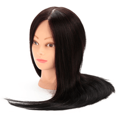 Maniquí de práctica 100 % negro con cabello humano real, cabezal de entrenamiento para peluquería, soporte de pinza para corte