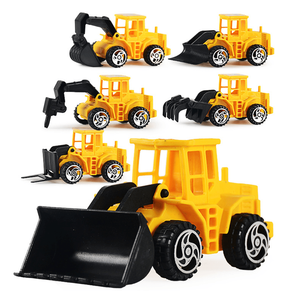 6 Pcs Mini Construction Vehicle Sliding Inertial Bulldozer Excavator Diecast Car Model Toy Set for Kids Birthday Gift