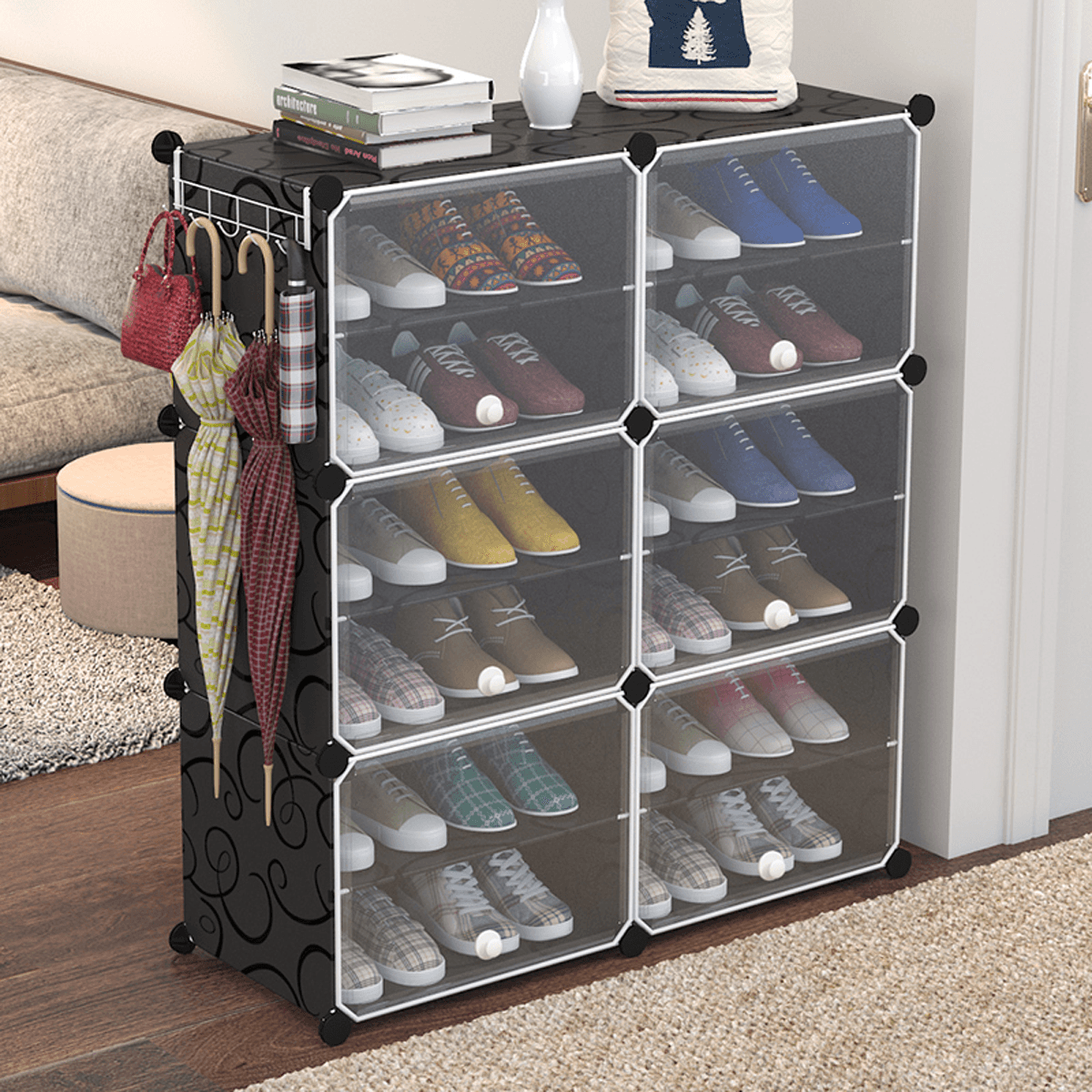 Armoire à chaussures transparente à 6 niveaux, style simple et moderne