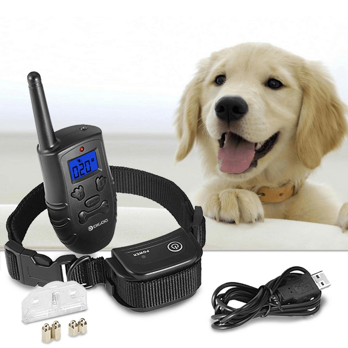 Digoo DG-PPT1 Collar de entrenamiento para perros recargable, resistente al agua, antiladridos, collar de entrenamiento remoto para perros 