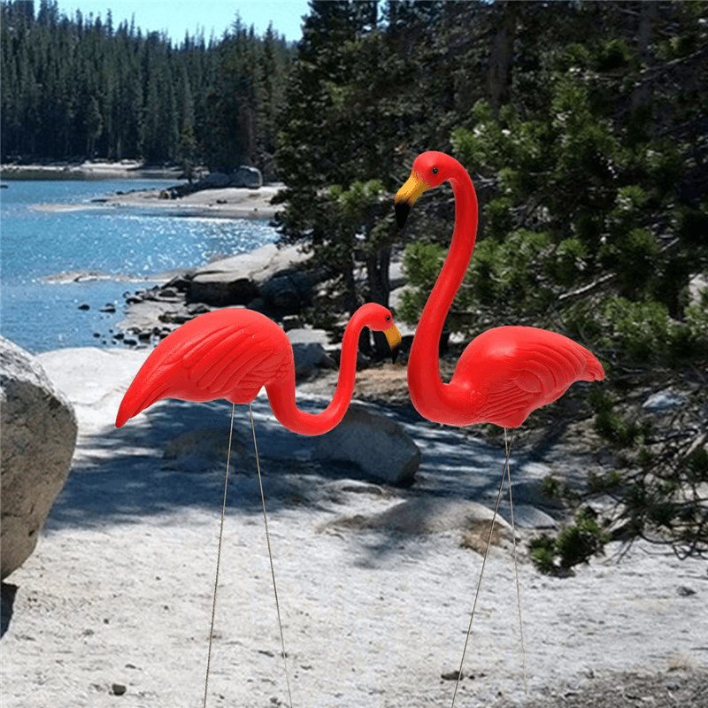 1 paire de figurines de flamants roses rouges en plastique pour décoration de jardin de prairies de fête