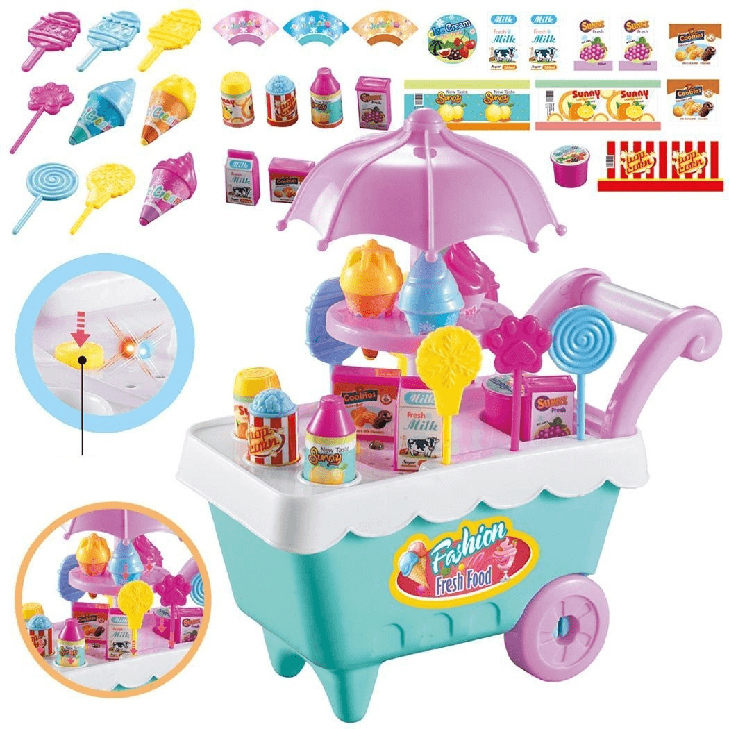 19 PCS Mini Candy Cart Detachable Ice Cream Shop Cart DIY Decoration Toys